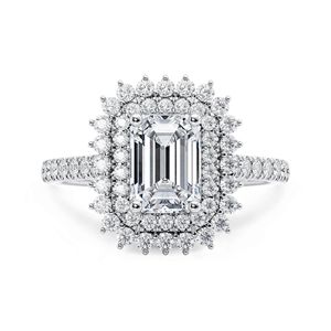 <b>Emerald</b> Cut Double Halo Engagement <b>Ring</b> For Women - Product Image 1