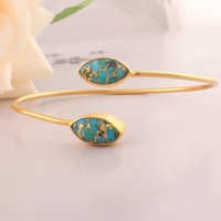 Bracelet réglable en cuivre bleu naturel turquoise plaqué or 18 carats bijoux en laiton faits à la main pour femmes bracelet jonc à double pierre