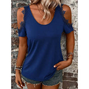 Chemisier en viscose à col rond et épaules dénudées pour femme, 37754 - Bleu marine - Product Image 2