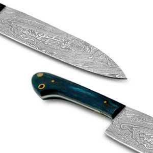 Cuchillo de Chef de cocina de acero de Damasco hecho a mano de 7 pulgadas, cuchillo Santoku japonés con cómodo mango de madera azul - Product Image 2