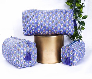 Durable Purple Floral Block Print Eco-Friendly Water Resistant Quilted Cotton Vintage Style Cosmetic Case Pouch Set for - Product Image 4