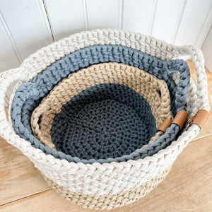 Handmade Crochet Nesting <b>Baskets</b> Natural Vintage Two-Toned <b>Storage</b> <b>Baskets</b> From Vietnam - Product Image 4