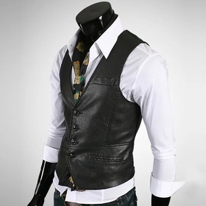 Nouveau gilet formel slim en cuir PU pour homme, style urbain hivernal, respirant, écologique et imperméable - Product Image 1