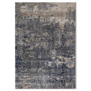 Alfombra Kavi Gris y Negra Anudada a Mano de Lana y Seda de Bambú, Diseño Teoría del Caos, Rectángulo Abstracto para el Hogar y Pasillo, Modelo Esk-439(Fr) - Product Image 1