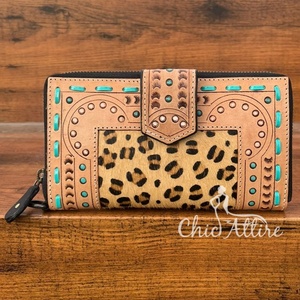 กระเป๋าสตางค์หนังแท้ลายสัตว์ทำด้วยมือแบบใหม่กระเป๋าสตางค์ใส่บัตรเครดิตสำหรับผู้หญิงผมแบบตะวันตกบนคลัตช์ - Product Image 1