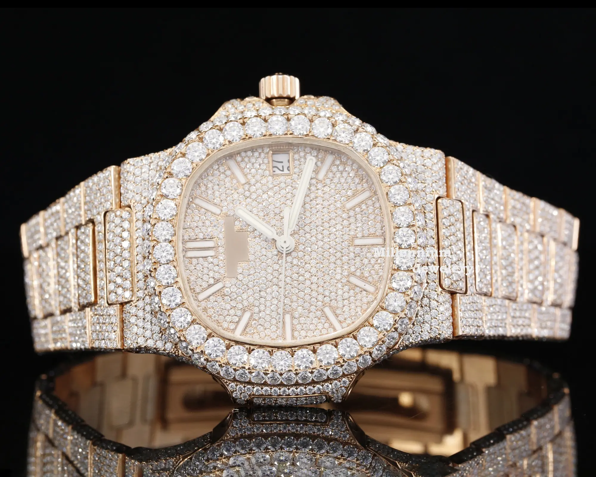 OEM изготовленные на заказ часы из муассанита со льдом в роскошном стиле и высшего качества, изготовленные экспортерами для мужских часов