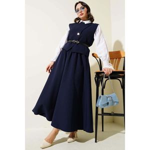 Ensemble 2 pièces bleu marine avec veste boutonnée et ceinture - Product Image 2