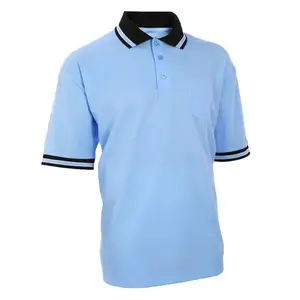 Kaus Polo bisbol Softball Umpire, pakaian olahraga, kemeja Polo Panel samping jaring wasit biru laut dan putih