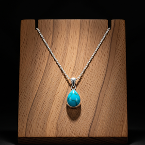 Chaîne délicate personnalisable en or 18 carats avec pendentif en forme de goutte, style bohème, en turquoise naturelle, cristal de guérison, tendance unisexe, certifié. - Product Image 2