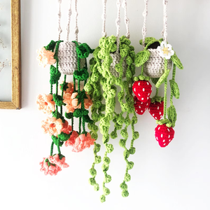 Crochet <b>Car</b> <b>Ornament</b> Accessory False Hanging Plants Home Decor Handmade Gift Custom Pendant Rearview Mirror Faux Potted Bonsai - Product Image 1