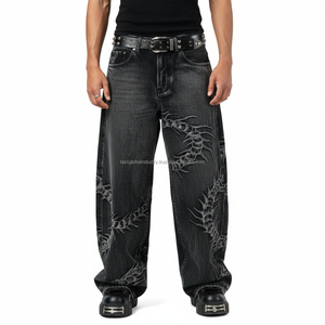 กางเกงยีนส์ทรงหลวมสไตล์โกธิค Y2K ฮิปฮอป สำหรับผู้ชาย ลายปักแมงป่อง ขากว้าง - Product Image 1