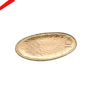 Plateau de service fini d'or en métal de forme ronde de conception classique pour la maison - Product Image 5