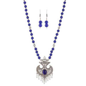 Urthn Fashion Jewelry Set Collar de cuentas azules chapadas en rodio 1111307 - Product Image 1