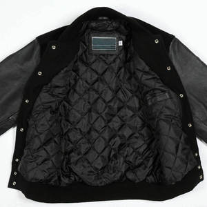 Men's Blue Varsity <b>Jacket</b> With <b>Black</b> PU Leather Sleeves Stand Collar Casual Baseball <b>Jacket</b> Autumn Wear - Product Image 4