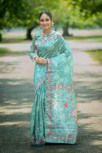 Venta caliente de lujo de tendencia india tradicional último diseñador de seda Sari Blusa con trabajo impreso digital a precio barato - Product Image 2