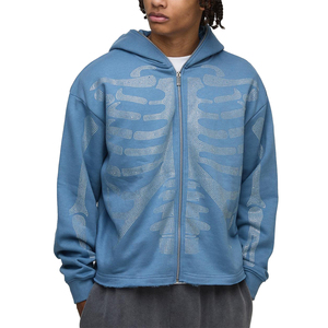 Sweat à capuche en polaire d'hiver de qualité supérieure en gros, couleur marine, prix personnalisé bon marché, fermeture éclair intégrale, 100% coton, impression sérigraphique - Product Image 4