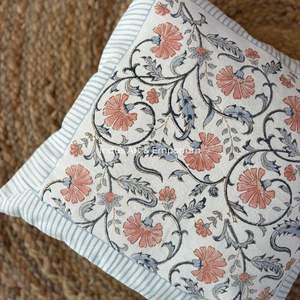 Indian Handmade New Design Flower Multicolor Hand Block Printed Pillow Case Cotton Sofa <b>Cushion</b> Cover Bedding <b>Cushion</b> Cover - Product Image 2