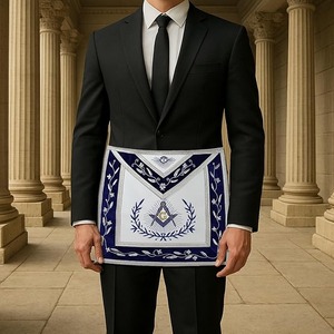 Delantal Masónico de Piel de Cordero 100% con Corona Bordada a Mano con Hilo Azul, Tipo de Tela: Piel de Cordero - Product Image 6