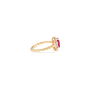 Anillo de Compromiso de Oro Amarillo Real de 14K con Diseño Moderno y Simple, Corte Octogonal de Rubí y Halo de Diamantes Redondos, Joyería Personalizada - Product Image 5