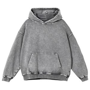 Sweat à capuche unisexe avec poches kangourou oversize délavé à l'acide Pull streetwear vintage en coton et polyester gris pour l'hiver - Product Image 1