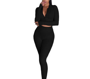 Conjuntos Deportivos de Dos Piezas de Alta Calidad, Personalizados, Lisos, para Invierno, Ropa Deportiva Urbana para Mujer, Tallas Grandes, Conjunto de Top Corto y Pantalones Deportivos - Product Image 5