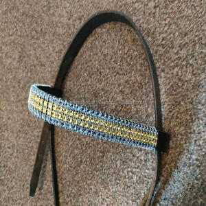 Bande de front de cheval en cuir noir de luxe pour bride avec Designer Purple Color Sparkling Bling Diamante dans toutes les tailles - Product Image 4