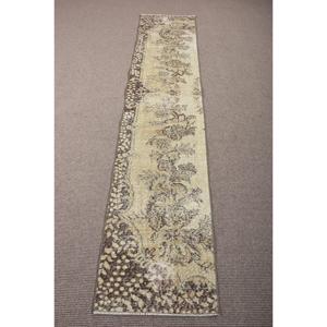 Vintage Turkish Runner Rug 1,8x8,7 ft, <b>Brown</b> Beige Ikat <b>Wool</b> Rug - Product Image 1