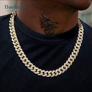 Venta caliente 925 Plata 14K Chapado en oro blanco 12mm Iced Moissanite Collar Miami Cadena de eslabones cubanos para hombres - Product Image 2