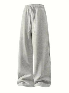 Black Woolen Men's Straight Leg Sweatpants Elastic Waist Casual Baggy Joggers <b>Winter</b> <b>Trousers</b> - Product Image 3