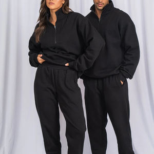 Conception de couleur personnalisée 80% coton 20% polyester recyclé surdimensionné sans ficelle pull-over de sport hommes demi fermeture éclair à capuche pour unisexe - Product Image 5