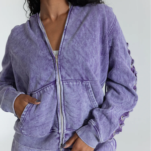 Conjunto de chándal para mujer con lavado ácido, ropa de calle para mujer, sudadera con capucha y pantalones de chándal con bordado desgastado Vintage, conjunto de chándal para mujer - Product Image 2