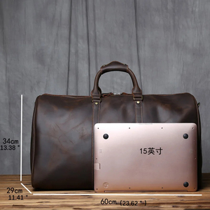 Leather Duffel Bag Weekender Travel Bag with Zipper Closure Brown Durable Polyester Lining - Product Image 5