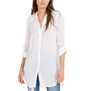 INC International Concepts Tunica da donna in popeline tinta unita con bottoni, camicia semplice da ufficio con logo per donna, bianca, taglia Large/XL - Product Image 1