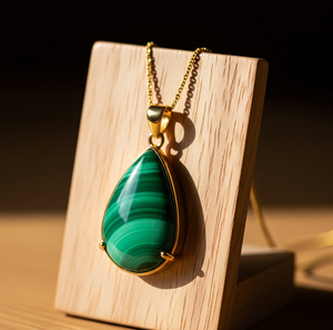 Chaîne délicate en argent sterling 925 avec pendentif en forme de goutte de malachite bohème en or 18 carats cristal de guérison mode délicate - Product Image 4