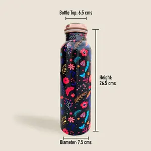 Standard Quality Floral Black Printed <b>Copper</b> <b>Water</b> <b>Bottle</b> 1000ML Handmade <b>Water</b> <b>Bottle</b> from Indian Supplier - Product Image 5