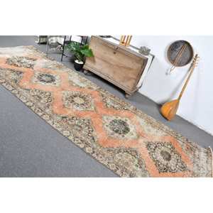 Alfombra turca Vintage de 4,2x12,7 pies, hecha a mano, naranja, Beige, lana, felpa, altura, Patchwork Rectangular para sala de estar, pasillo, látex - Product Image 4