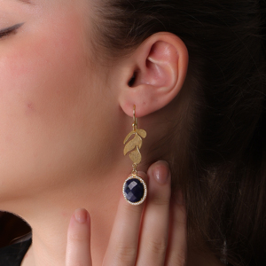 ต่างหูทรงหยดน้ำ DUA Brass Sodolite ดีไซน์ทันสมัย ชุบทอง 18K ผลิตจากโลหะผสมทองแดง เครื่องประดับงานแต่งงานสุดหรูสำหรับผู้หญิง - Product Image 6