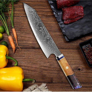 Venta al por mayor personalizado de alta calidad OEM ODM servicio profesional japonés Damasco cocina Chef cuchillo con mango de madera hoja fija - Product Image 6