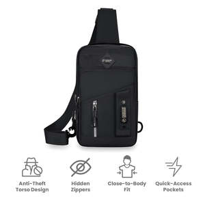 Men's Fashionable Anti-Theft Chest Bag <b>Water</b>-<b>Proof</b> PU <b>Material</b> with Zipper Closure - Product Image 3