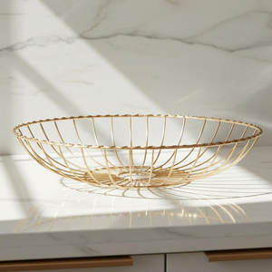 Panier à fruits en métal frais et sain, élégant, écologique, fruits assortis, présentoir de table avec poignée, largeur 33,56 cm, hauteur 7,62 cm - Product Image 1