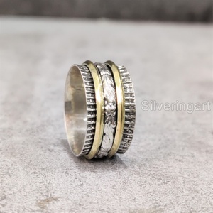 Anneau de méditation Spinner Band Bague de pouce pour femme en argent sterling 925 Fidget Bijoux faits à la main Anxiété de Noël Bague Spinner pour homme - Product Image 4