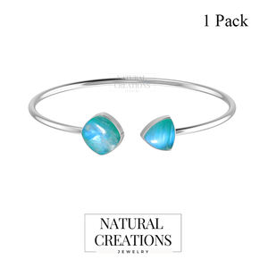 Premium 925 Sterling Silver High Finish Ensemble de lunette réglable à la mode Vert Moonstone Semi-Trillion Coussin Cab Twister Bracelet - Product Image 2