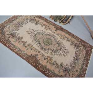 Vintage Turkish Rug, 3.9x6.6 ft Area Rug, <b>Brown</b> Green Floral Rug - Product Image 4