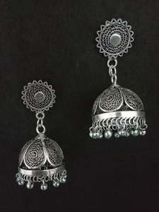 ส่งตรงจากโรงงานที่มีคุณภาพสูงอินเดีย oxidized jhumka STUD ต่างหู Sparkling Silver FINISH ethnic statement for - Product Image 2
