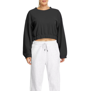 Profesional y elegante mujer casual corto sudor traje Fitness Zip up sudaderas conjuntos personalizados mujeres Crop Top Sudadera con capucha conjunto - Product Image 3