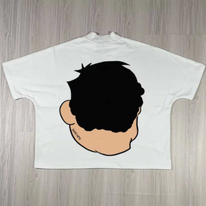 T-shirt décontracté surdimensionné sérigraphié avec manches courtes col en O tissu éponge teint uni - Product Image 5