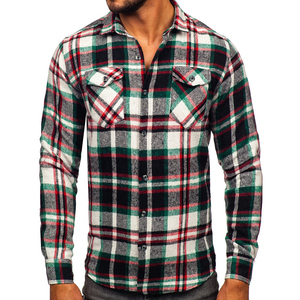 Chemise en flanelle vintage pour homme à carreaux rouge vert noir et blanc avec un design de chemises de motard personnalisé et une fermeture boutonnée - Product Image 3
