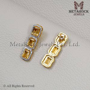 Pendientes de oro de 14k con diamantes incrustados para mujer, joyería con gemas de citrino de nuevo diseño, regalo para el día de la mujer - Product Image 4