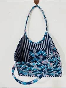 Bolsa de Mano Reversible de Color Sólido, Hermosa Bolsa de Compras de Algodón Acolchado de Diseño Indio, Popular en Verano, con Cierre Abierto - Product Image 3