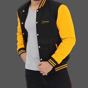 Veste de sport sur mesure pour homme, style Letterman, en coton, séchage rapide, avec broderie décorative et manches en cuir. - Product Image 5